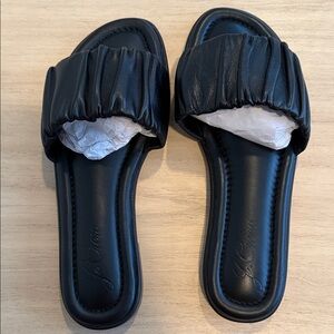 J.Crew Black Leather Ruched Slide Sandals Size 7.5